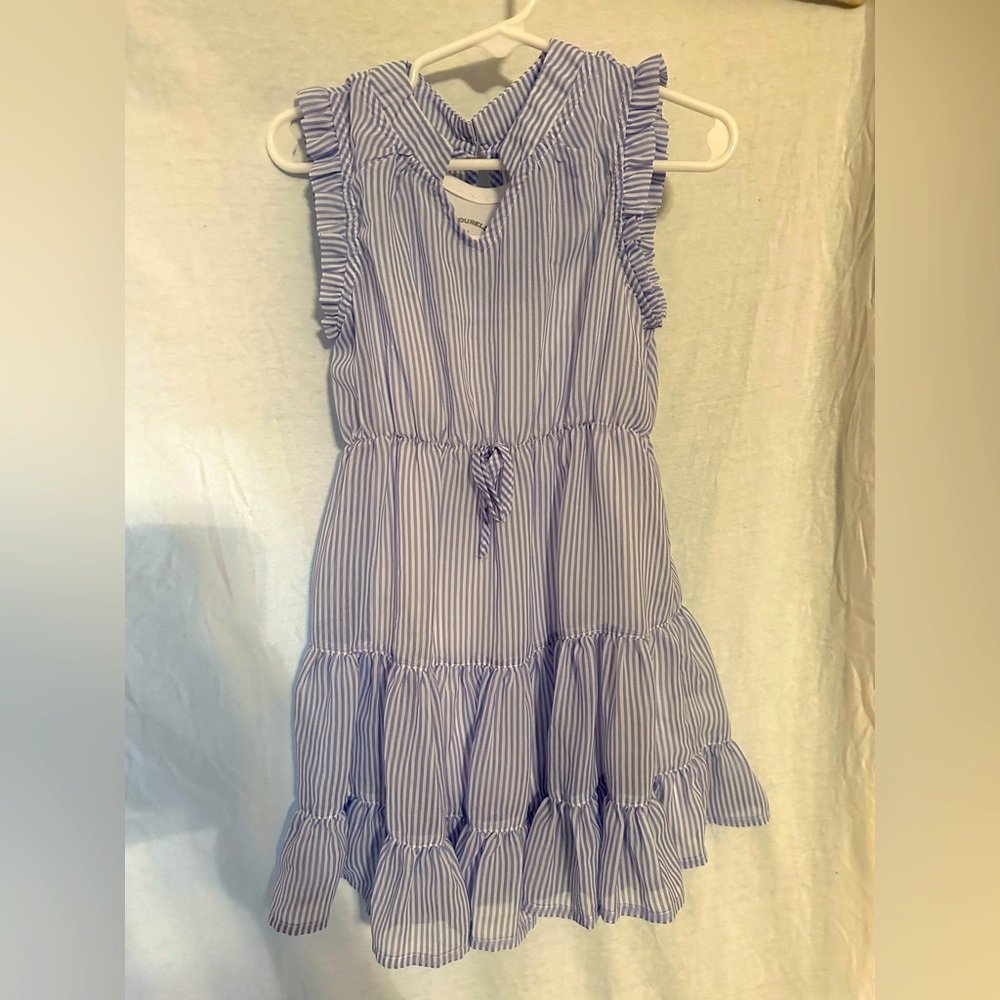 Pippa & Julie girls size 5 blue/white pinstripe dress